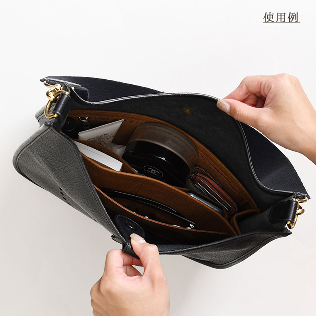 リアルスタイル REAL STYLE バッグインバッグ 大きめ 小さめ 自立 インナーバッグ エルメス hermes エヴリン エブリン evelyne TPM PM GM 薄型 （ブラック） ブラック