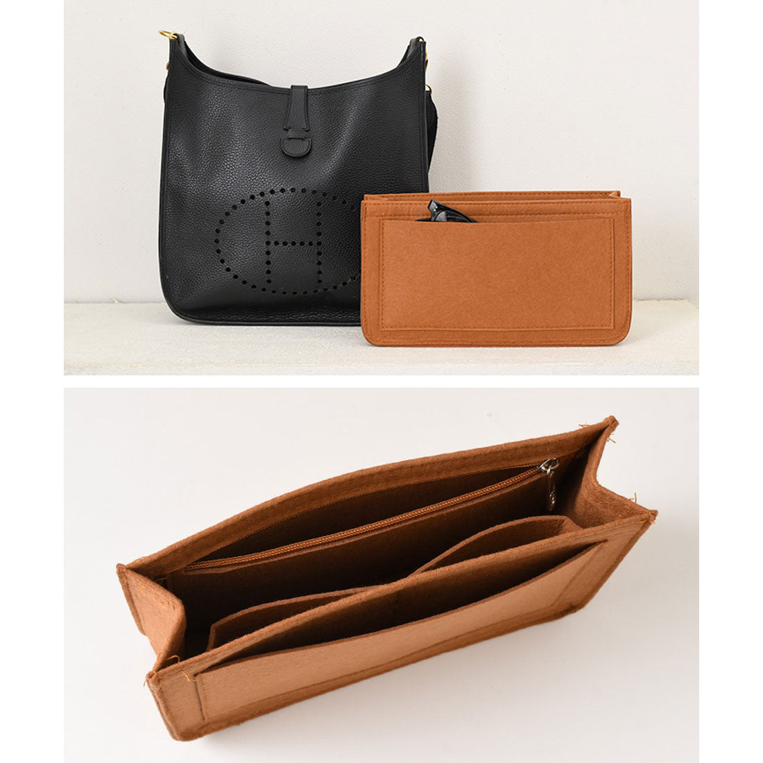 リアルスタイル REAL STYLE バッグインバッグ 大きめ 小さめ 自立 インナーバッグ エルメス hermes エヴリン エブリン evelyne TPM PM GM 薄型 （ブラック） ブラック