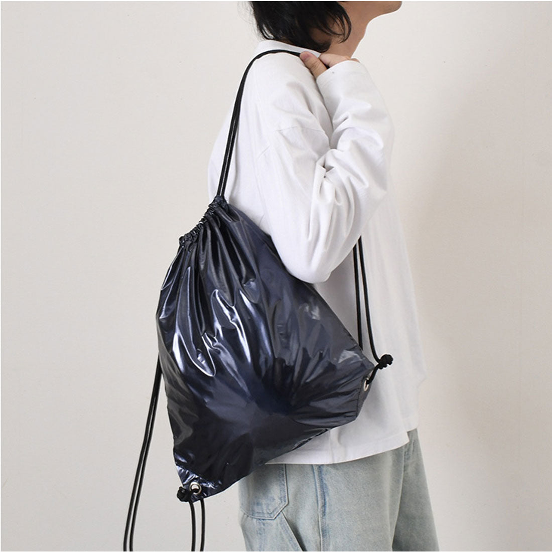 リアルスタイル REAL STYLE ナップサック メンズ レディース 大きめ 大容量 軽い ナップザック 撥水 a4 15L 通勤 通学 スポーツ ジム おしゃれ カジュアル 巾着バッグ （ブラック） ブラック