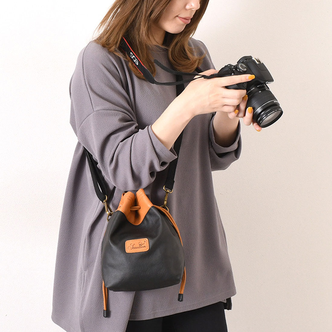 REAL STYLE Camera bag, shoulder bag, SLR pouch, mirrorless, digital camera, mountaineering, compact digital camera, lens, drawstring bag