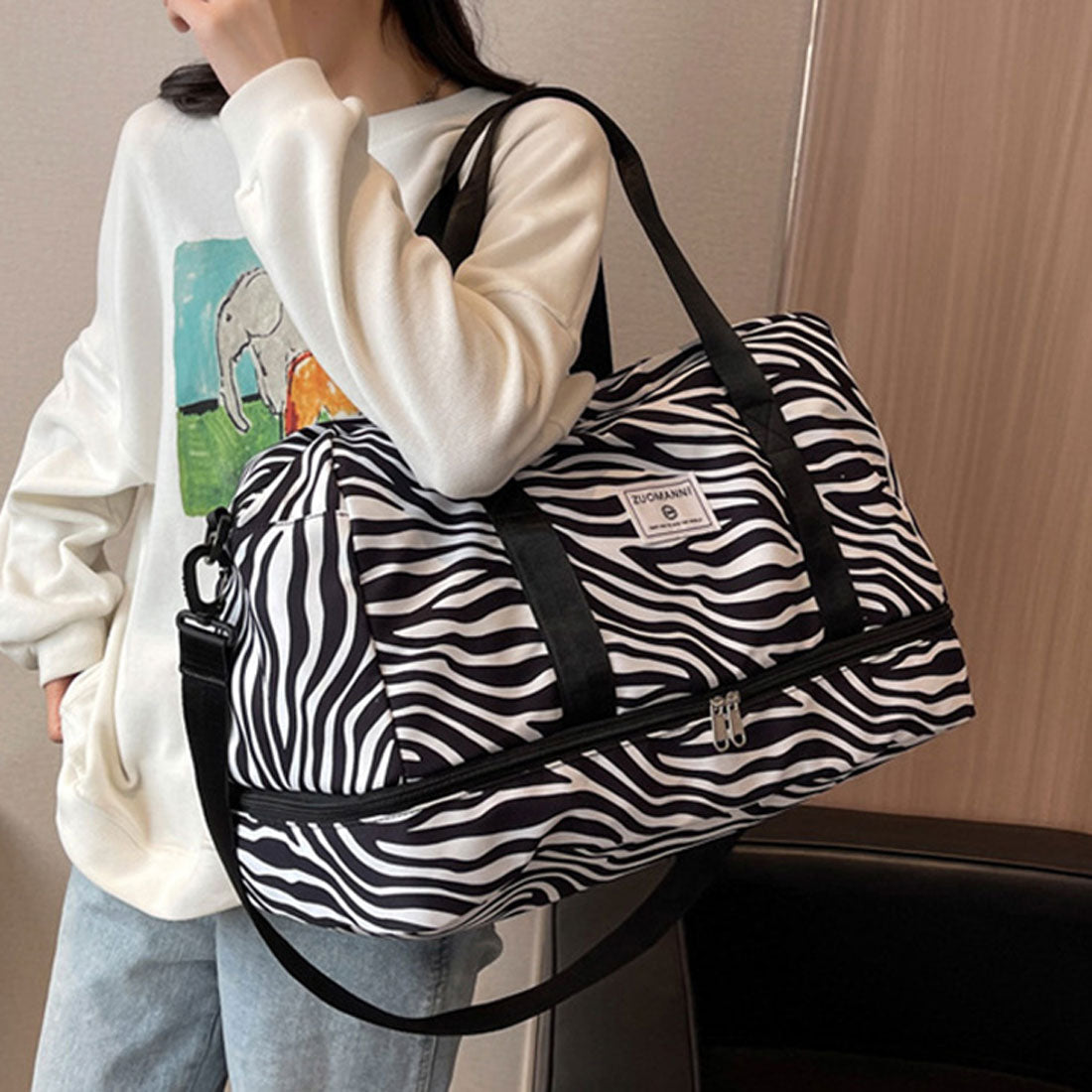 リアルスタイル REAL STYLE ボストンバッグ ボストンバック 大容量 ゴルフ 軽い ショルダー 2泊 1泊 折りたたみ キャリーオン （ゼブラ×ブラック） ゼブラ×ブラック