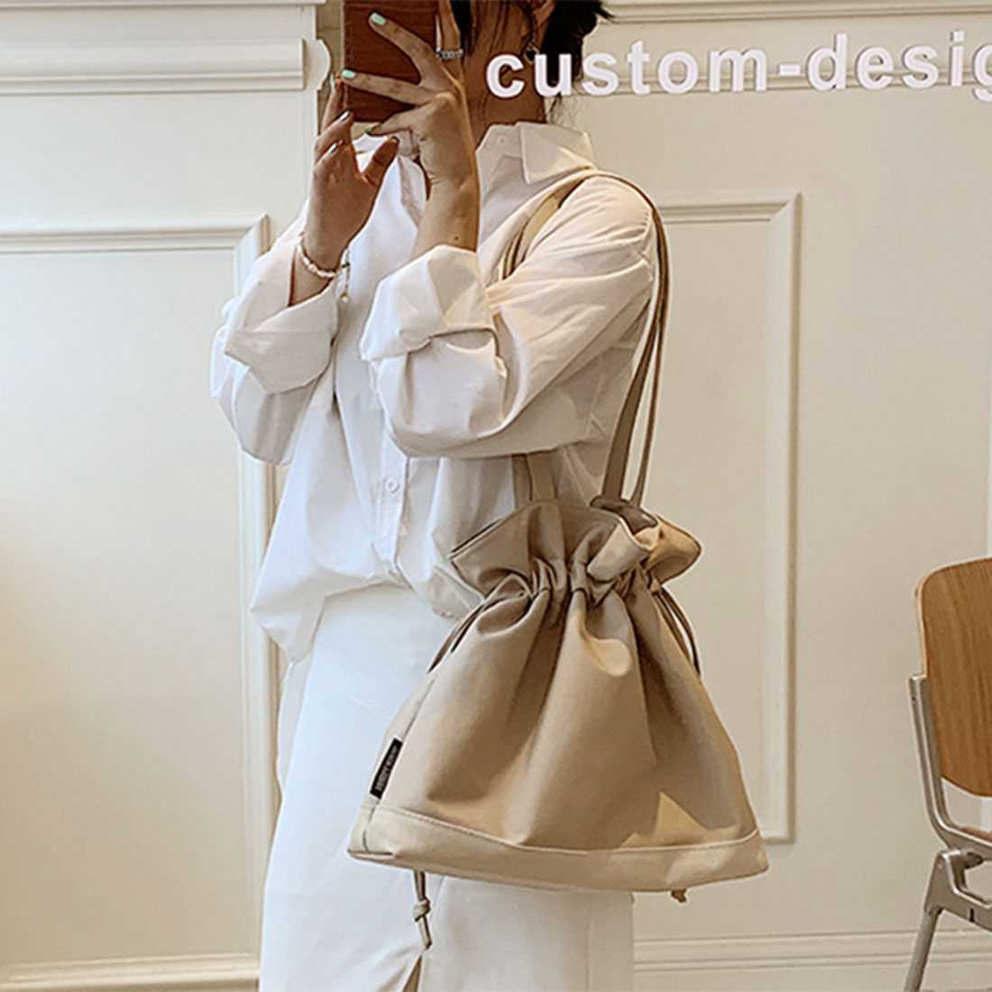 REAL STYLE Tote Bag A4 Lightweight Oshikatsu Fan Live Jumbo Uchiwa Drawstring Simple Sub-bag Cloth Canvas