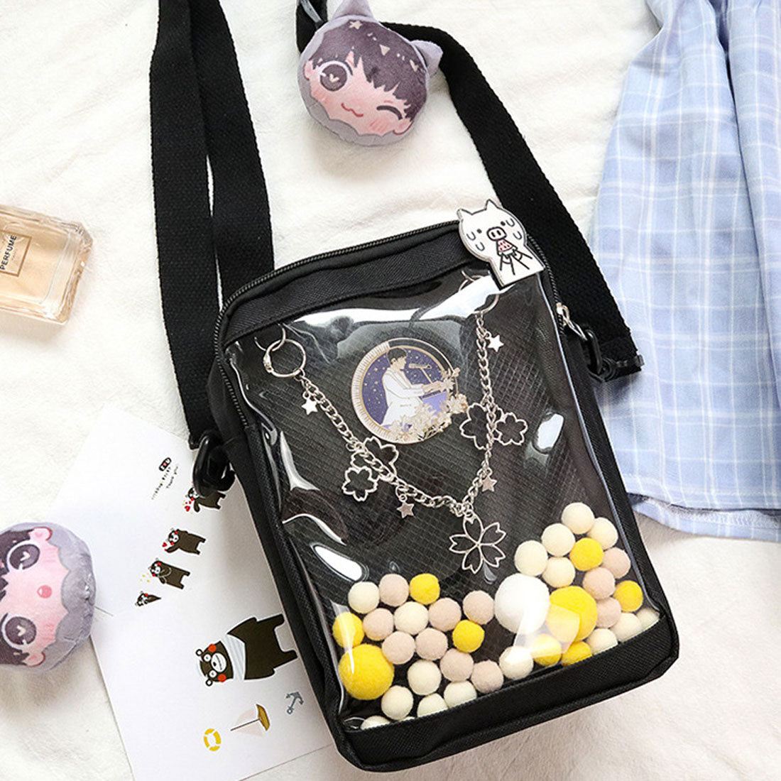 REAL STYLE Ita Bag Shoulder Bag Clear Black Clear Pocket Oshikatsu Tra