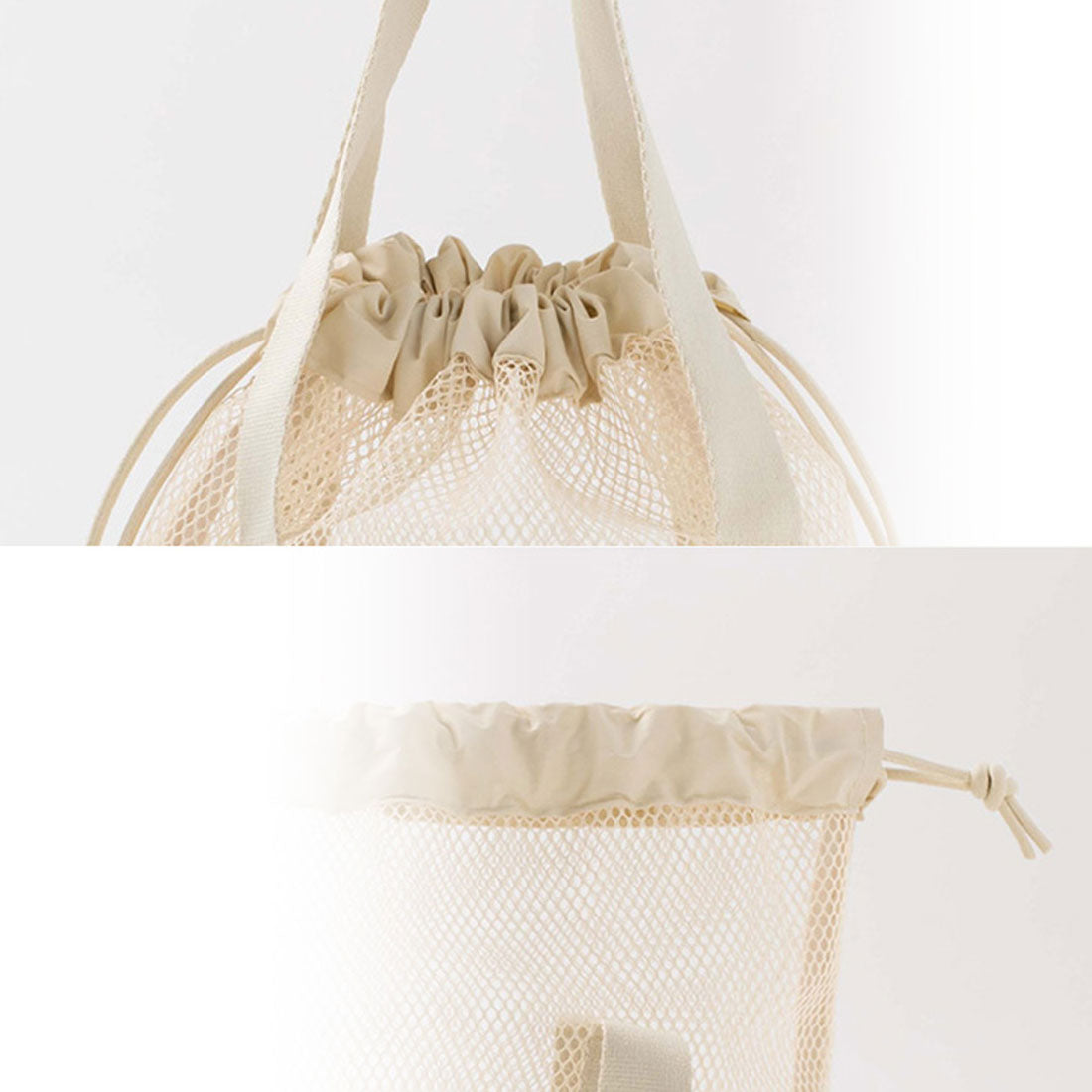 Real Style Tote Bag Spa Bag Mesh Large Drawstring Wide Gusset Onsen Bag Sento Bath Swimming Sea Handheld Lightweight Simple Stylish Large Capacity Woven