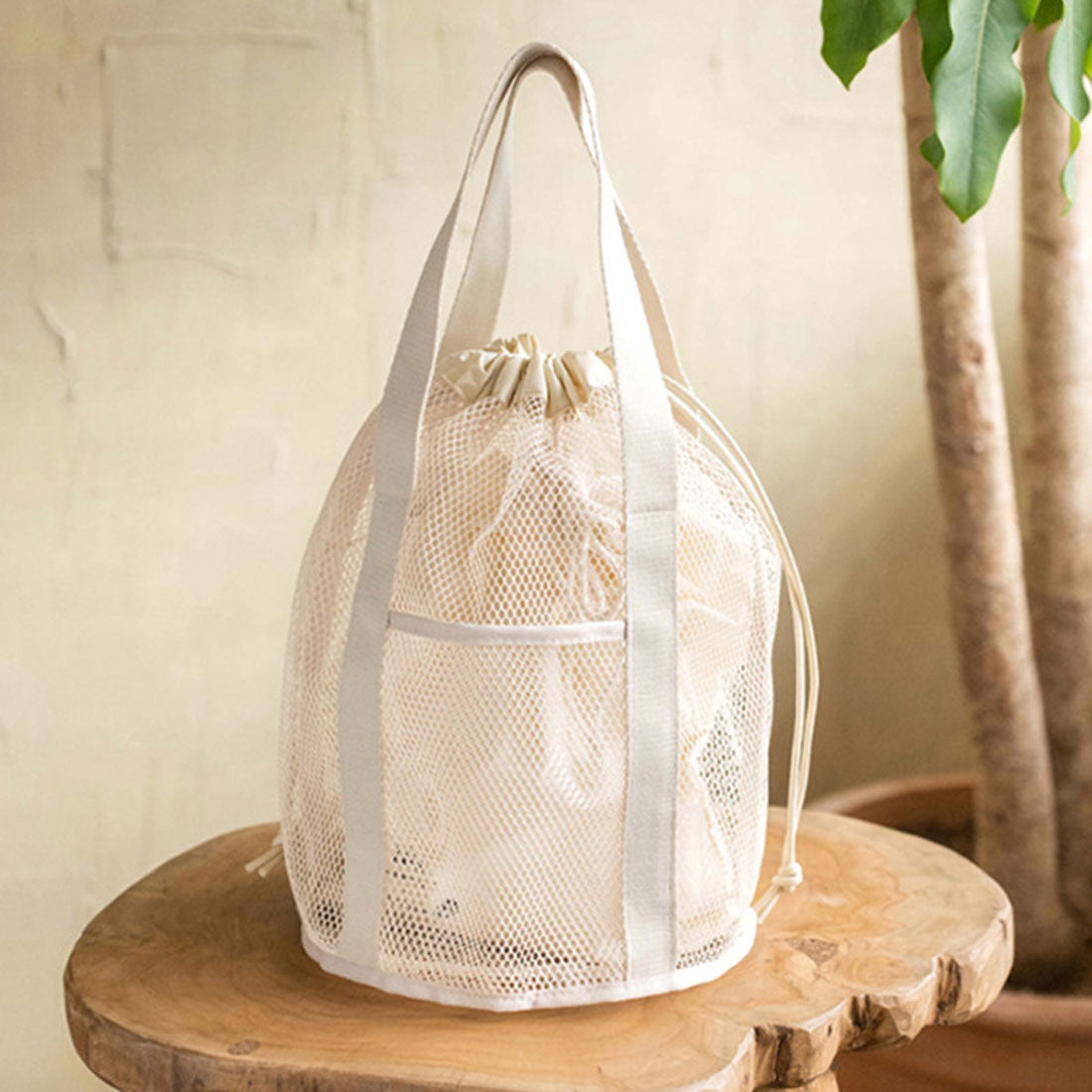 Real Style Tote Bag Spa Bag Mesh Large Drawstring Wide Gusset Onsen Bag Sento Bath Swimming Sea Handheld Lightweight Simple Stylish Large Capacity Woven