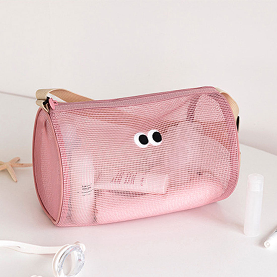 リアルスタイル REAL STYLE ショルダーバッグ メンズ レディース 子供 ミニ メッシュ 軽い 肩掛け ドラムバッグ レジャー 海 プール 公園 夏 目玉 かわいい 目玉デザイン