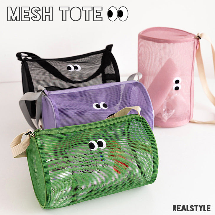 リアルスタイル REAL STYLE ショルダーバッグ メンズ レディース 子供 ミニ メッシュ 軽い 肩掛け ドラムバッグ レジャー 海 プール 公園 夏 目玉 かわいい 目玉デザイン