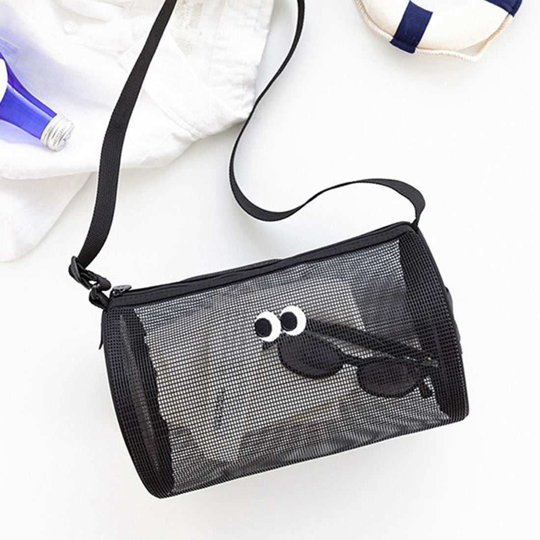 リアルスタイル REAL STYLE ショルダーバッグ メンズ レディース 子供 ミニ メッシュ 軽い 肩掛け ドラムバッグ レジャー 海 プール 公園 夏 目玉 かわいい 目玉デザイン