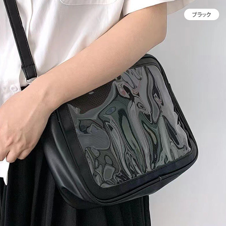 リアルスタイル REAL STYLE ショルダーバッグ レディース 斜めがけ 横型 痛バッグ 痛バ 肩掛け ライブ コンサート 推し活 アイドル マチあり 推し活グッズ 缶バッジ