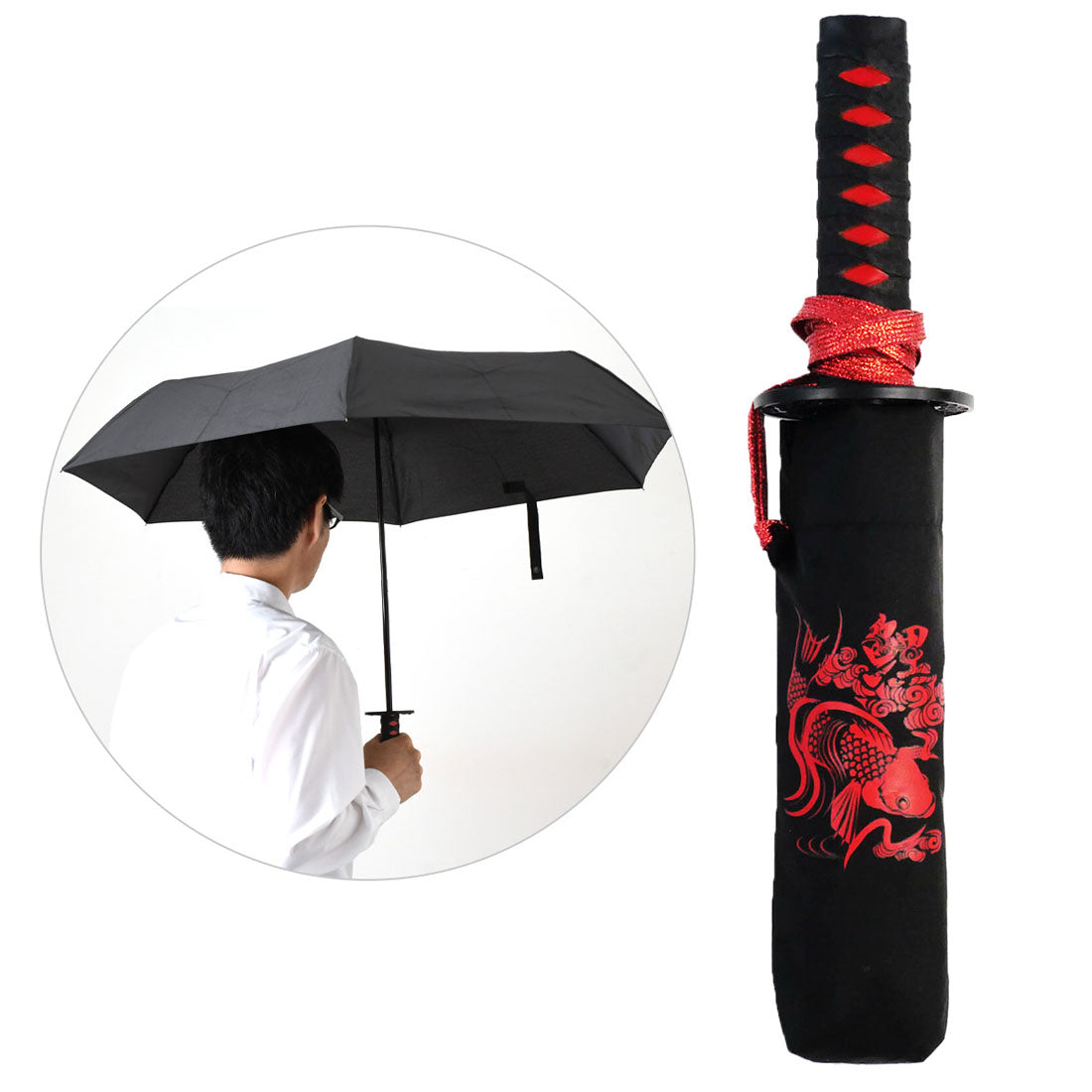 リアルスタイル REAL STYLE 折りたたみ傘 折り畳み傘 雨傘 日本刀風 umbrella 侍 SAMURAI 忍者 NINJA 将軍 SHOGUN 日本 お土産 外国人 （赤(鯉)） 赤(鯉)