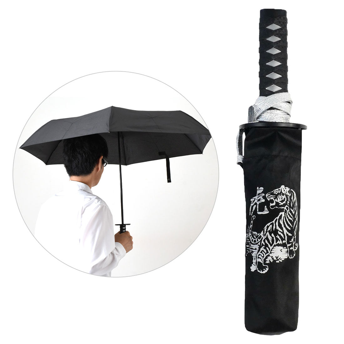 リアルスタイル REAL STYLE 折りたたみ傘 折り畳み傘 雨傘 日本刀風 umbrella 侍 SAMURAI 忍者 NINJA 将軍 SHOGUN 日本 お土産 外国人 （銀(虎)） 銀(虎)