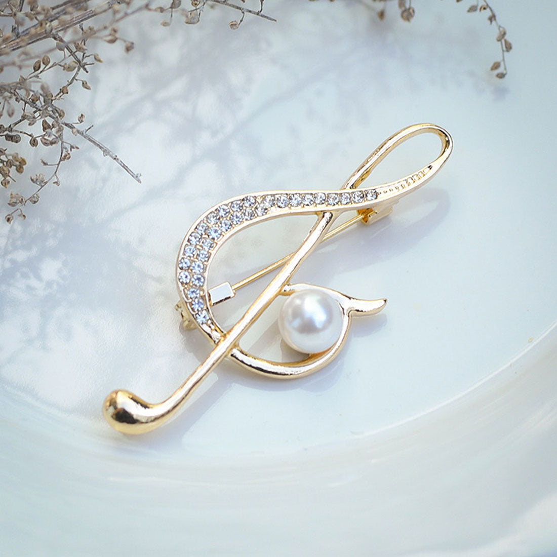 Real Style Brooch Pin Pearl Graduation Ceremony Fashion Entrance Ceremony Women's Accessories Gold Musical Note Rhinestone Wedding Music Recital Competition