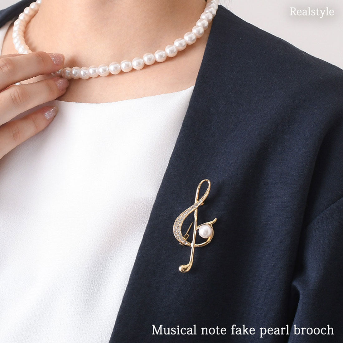 Real Style Brooch Pin Pearl Graduation Ceremony Fashion Entrance Ceremony Women's Accessories Gold Musical Note Rhinestone Wedding Music Recital Competition