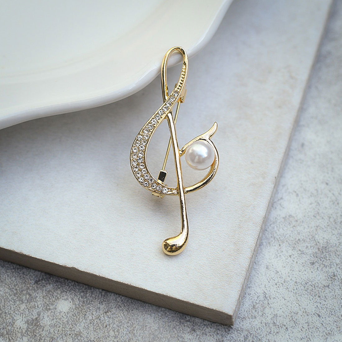 Real Style Brooch Pin Pearl Graduation Ceremony Fashion Entrance Ceremony Women's Accessories Gold Musical Note Rhinestone Wedding Music Recital Competition