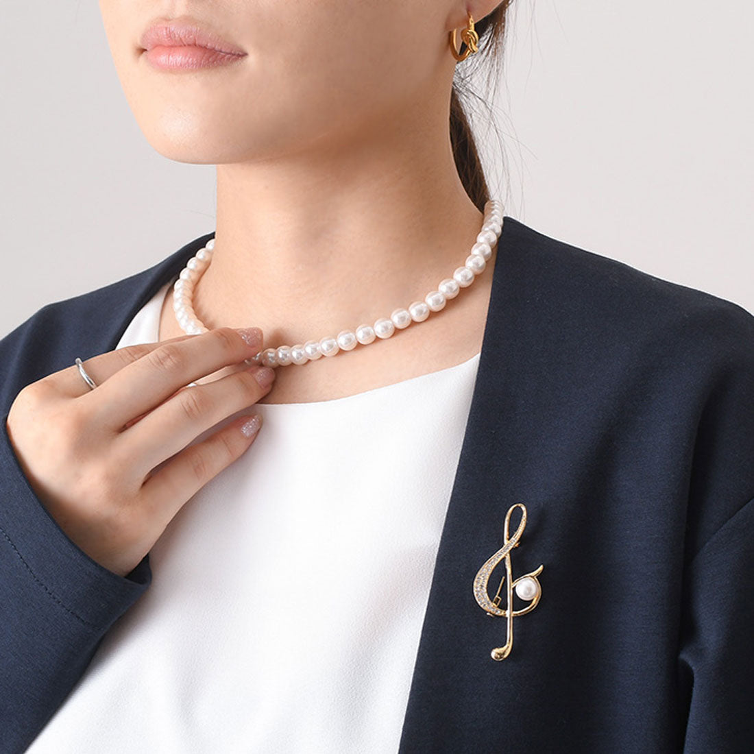 Real Style Brooch Pin Pearl Graduation Ceremony Fashion Entrance Ceremony Women's Accessories Gold Musical Note Rhinestone Wedding Music Recital Competition