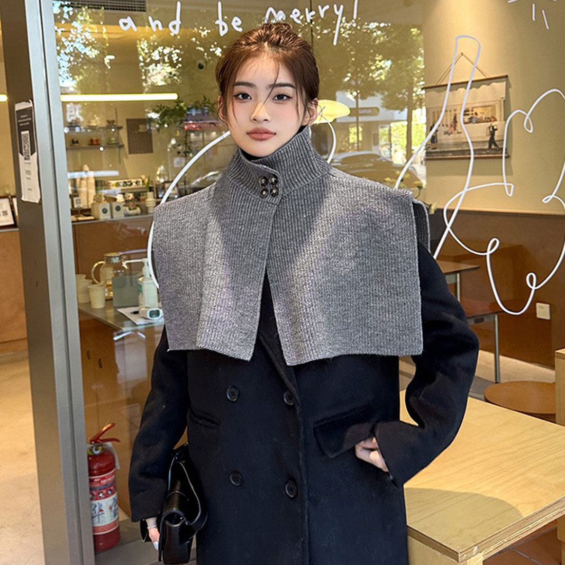 Real Style Snood Scarf for Women Neck Warmer with Buttons High Neck Knit Vest Sweater Winter Fashion Warm Cape