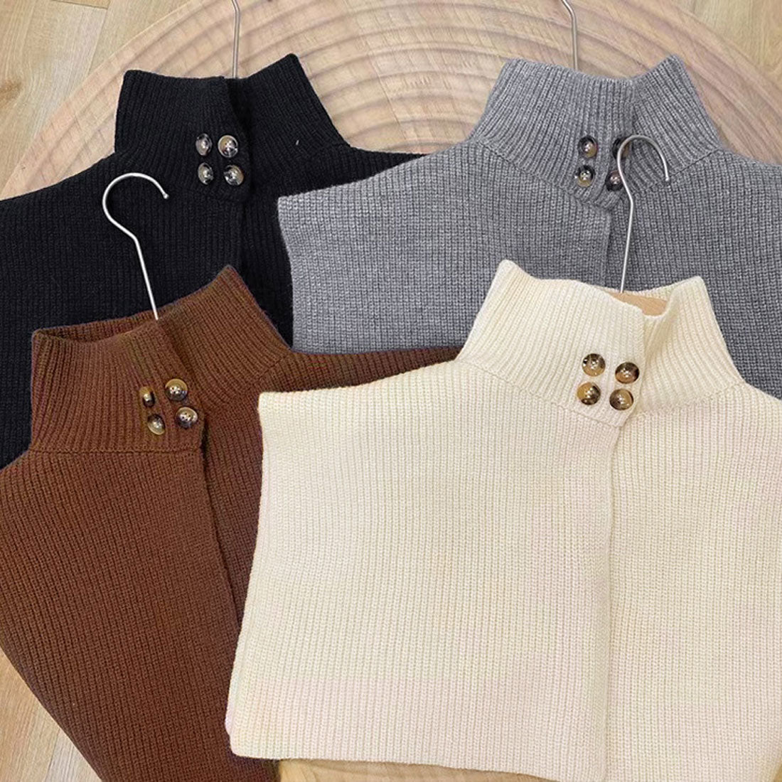 Real Style Snood Scarf for Women Neck Warmer with Buttons High Neck Knit Vest Sweater Winter Fashion Warm Cape