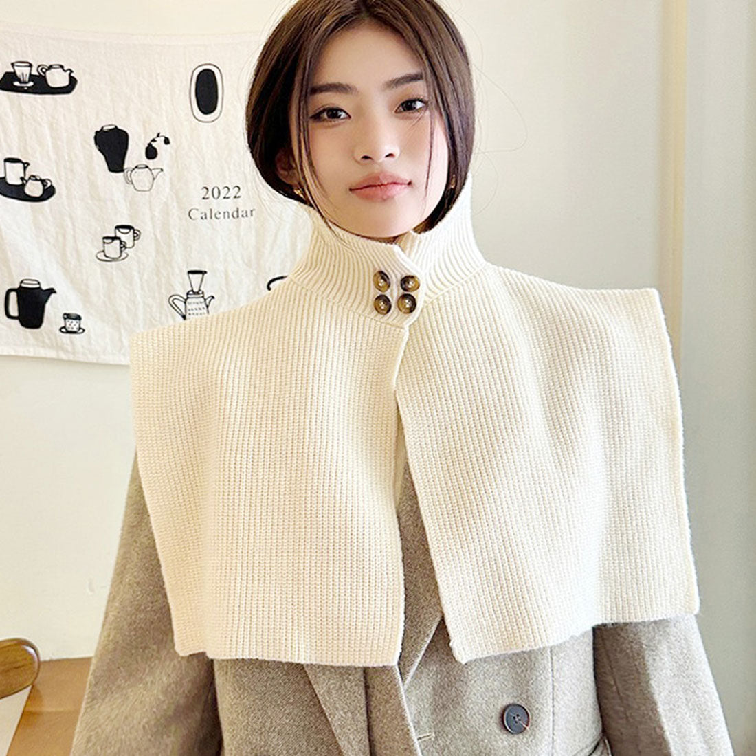 Real Style Snood Scarf for Women Neck Warmer with Buttons High Neck Knit Vest Sweater Winter Fashion Warm Cape