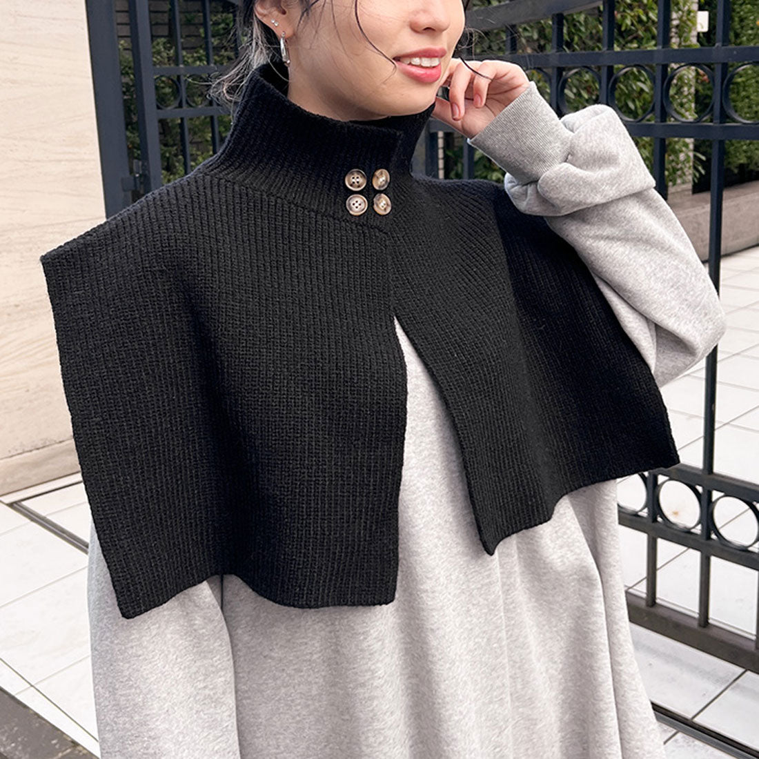 Real Style Snood Scarf for Women Neck Warmer with Buttons High Neck Knit Vest Sweater Winter Fashion Warm Cape