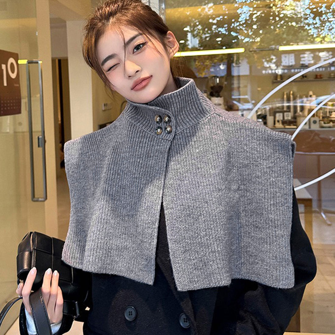 Real Style Snood Scarf for Women Neck Warmer with Buttons High Neck Knit Vest Sweater Winter Fashion Warm Cape