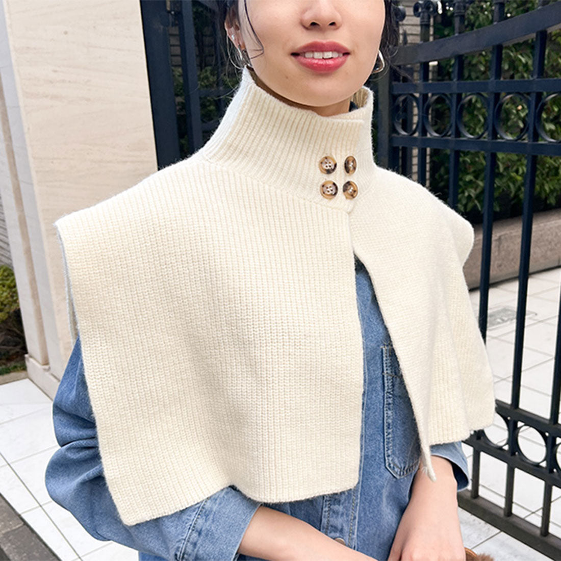 Real Style Snood Scarf for Women Neck Warmer with Buttons High Neck Knit Vest Sweater Winter Fashion Warm Cape