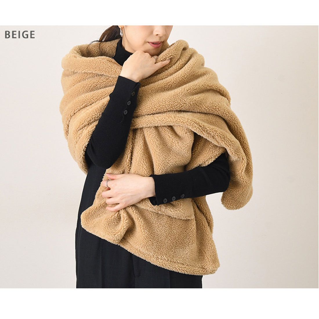 リアルスタイル REAL STYLE ストール マフラー ショール ティペット レディース 大判 結婚式 冬 秋 防寒 あったか 暖かい 厚手 ボア ポケット付き おしゃれ 大人