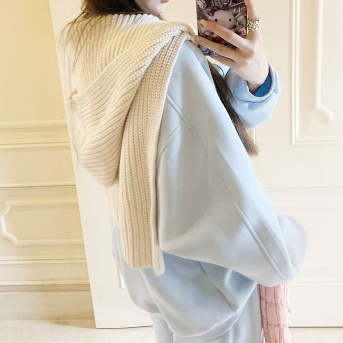 リアルスタイル REAL STYLE マフラー ショール ネックウォーマー レディース ストール ニット バラクラバ フード 秋冬 防寒 暖かい フェイクカーディガン 肩掛け
