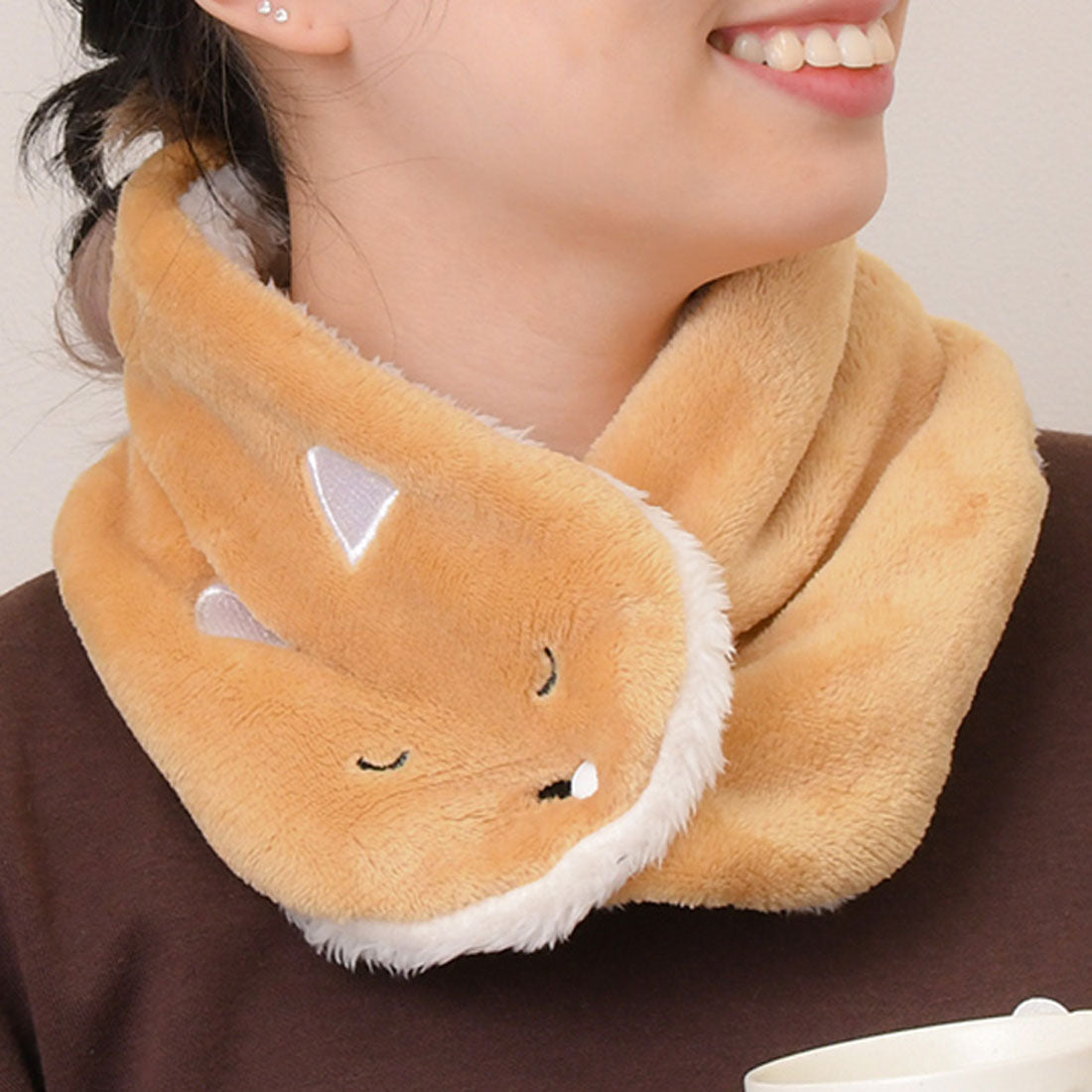 リアルスタイル REAL STYLE ネックウォーマー スヌード マフラー レディース ボタン 子供 キッズ ゴルフ 冬 防寒 おしゃれ 暖かい ボア 首 カバー 動物 キツネ