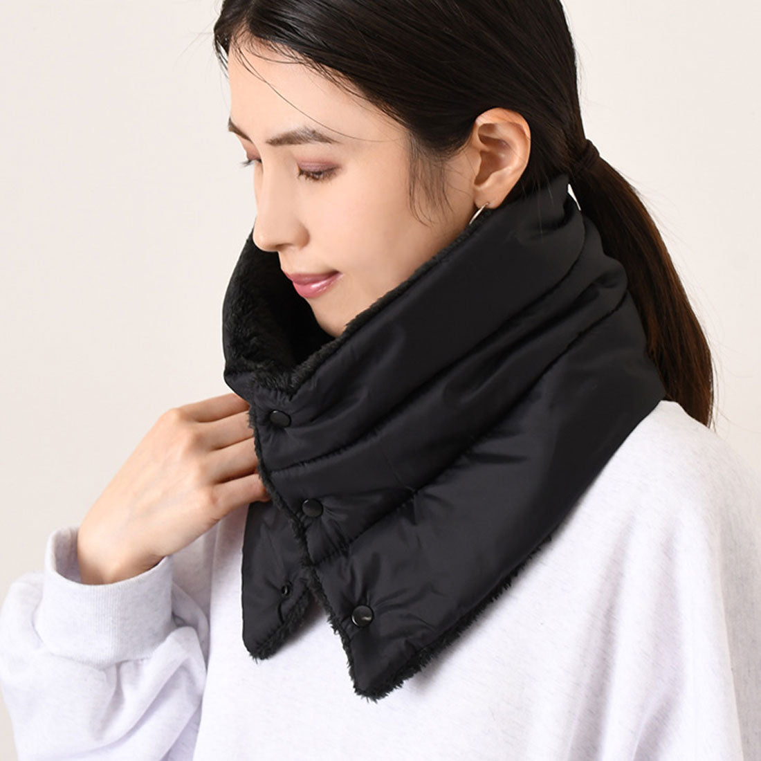 リアルスタイル REAL STYLE ネックウォーマー スヌード マフラー レディース メンズ ボタン ゴルフ 防寒 暖かい ファー ボア 中綿 首カバー アウトドア スポーツ