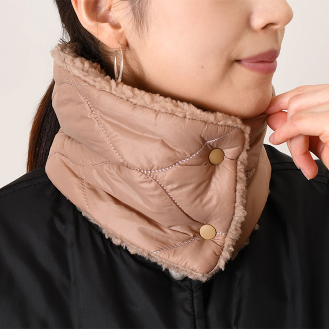 リアルスタイル REAL STYLE ネックウォーマー スヌード マフラー レディース メンズ キッズ 子供 ボタン ゴルフ 防寒 暖かい ファー ボア 中綿 キルティング 首