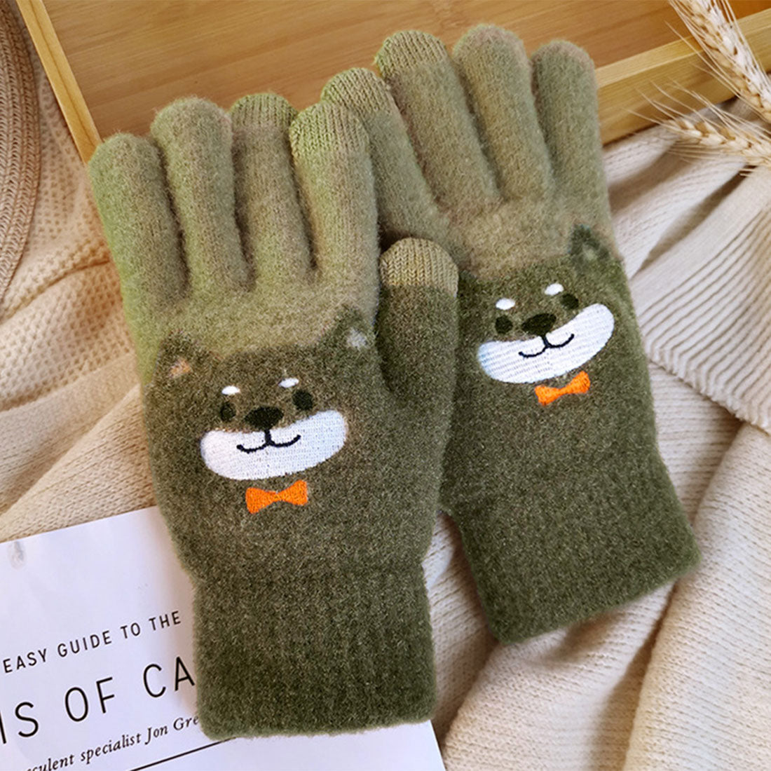 リアルスタイル REAL STYLE 手袋 レディース 防寒 スマホ対応 ニット 5本指 暖かい 動物 かわいい 秋冬 おしゃれ グローブ 通勤 通学 自転車 プレゼント ギフト