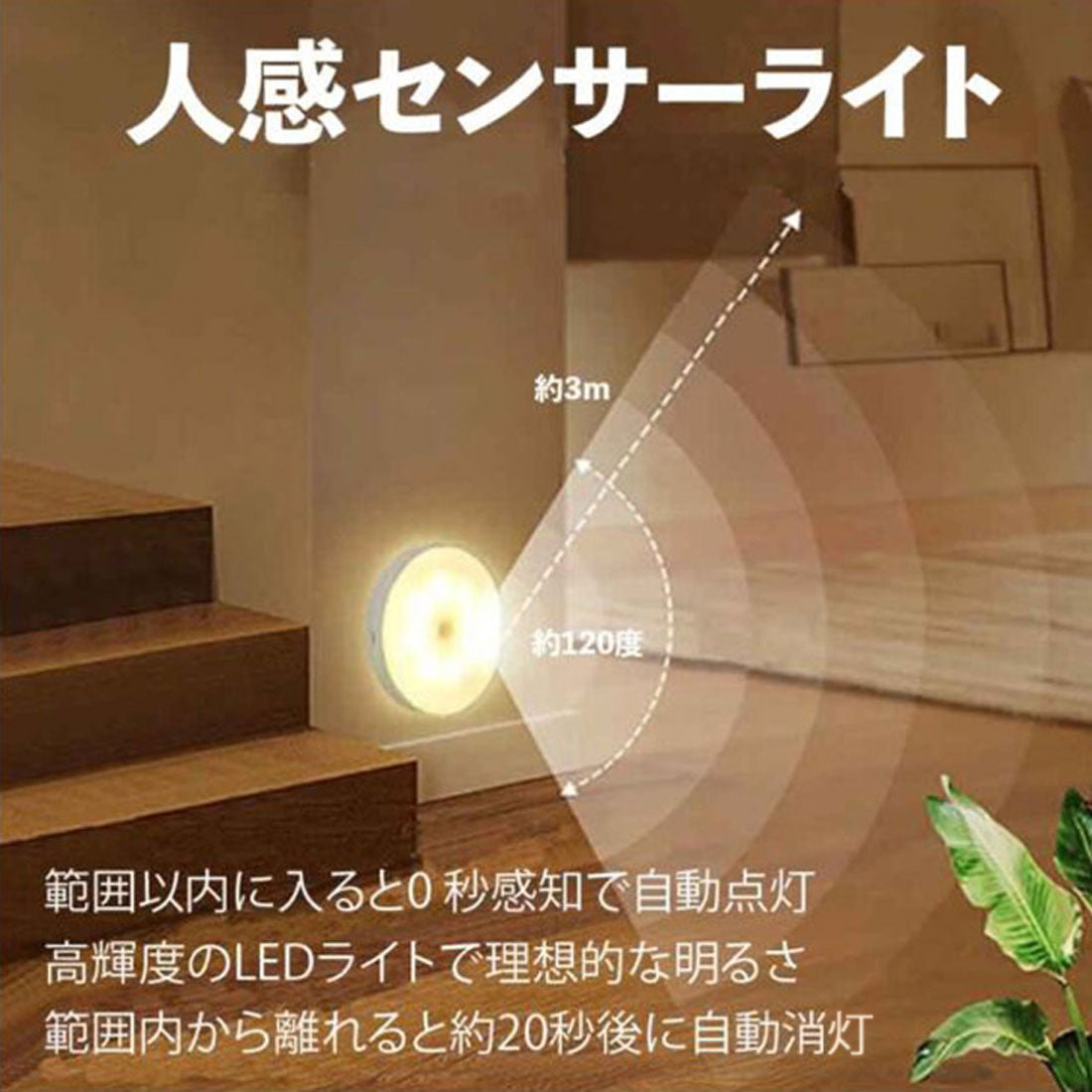 リアルスタイル REAL STYLE LEDライト 充電式 小型 防犯センサー 防犯 防災 センサー 人感センサー 高輝度 USB充電 TYPE-C 簡単 玄関 部屋 階段 クローゼット【返品不可商品】