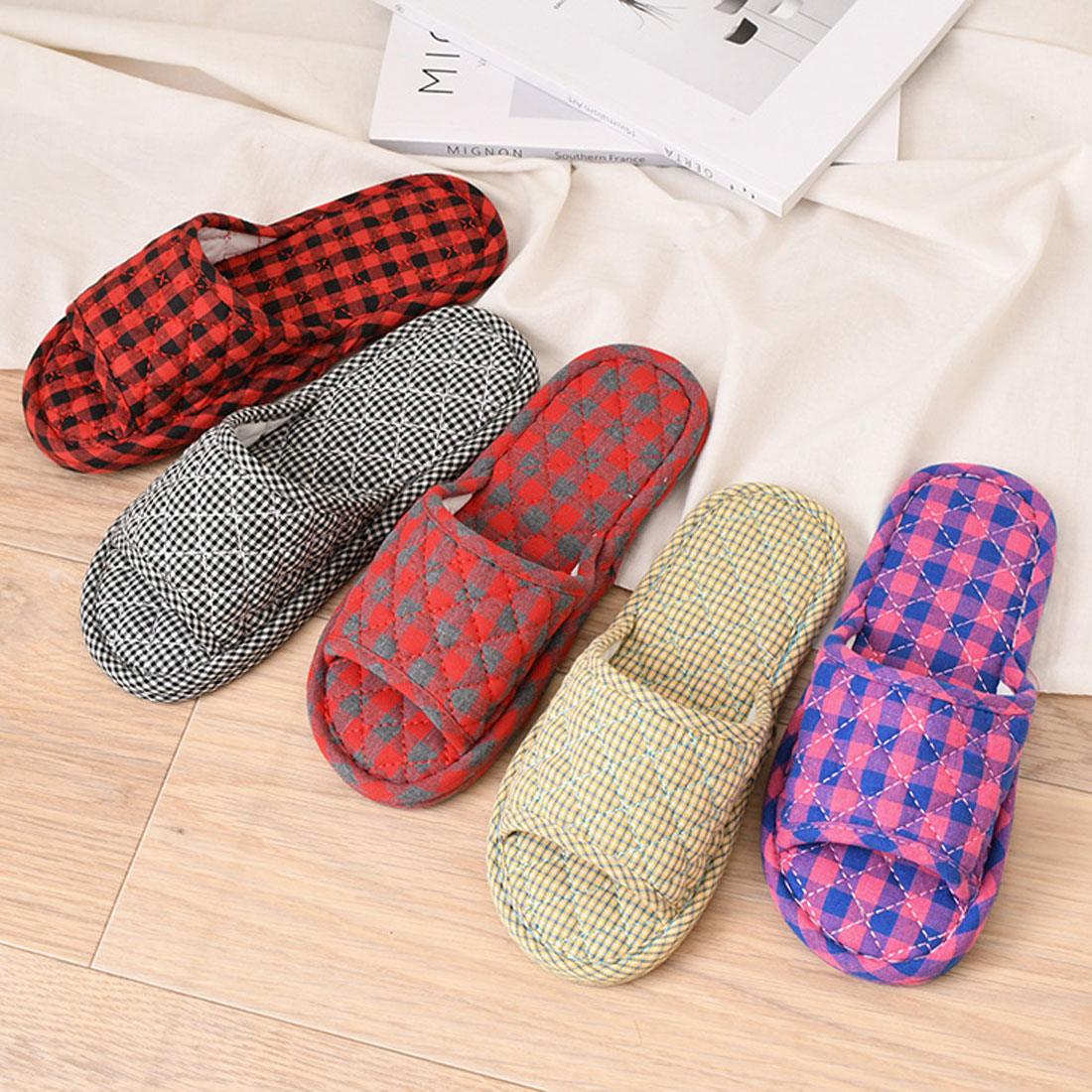 Real Style Slippers Indoor Women's Room Shoes Spring Summer Autumn Winter Stylish Guest Use Non-Slip Front Opening Cushion Sandals Lightweight Cute Check Room