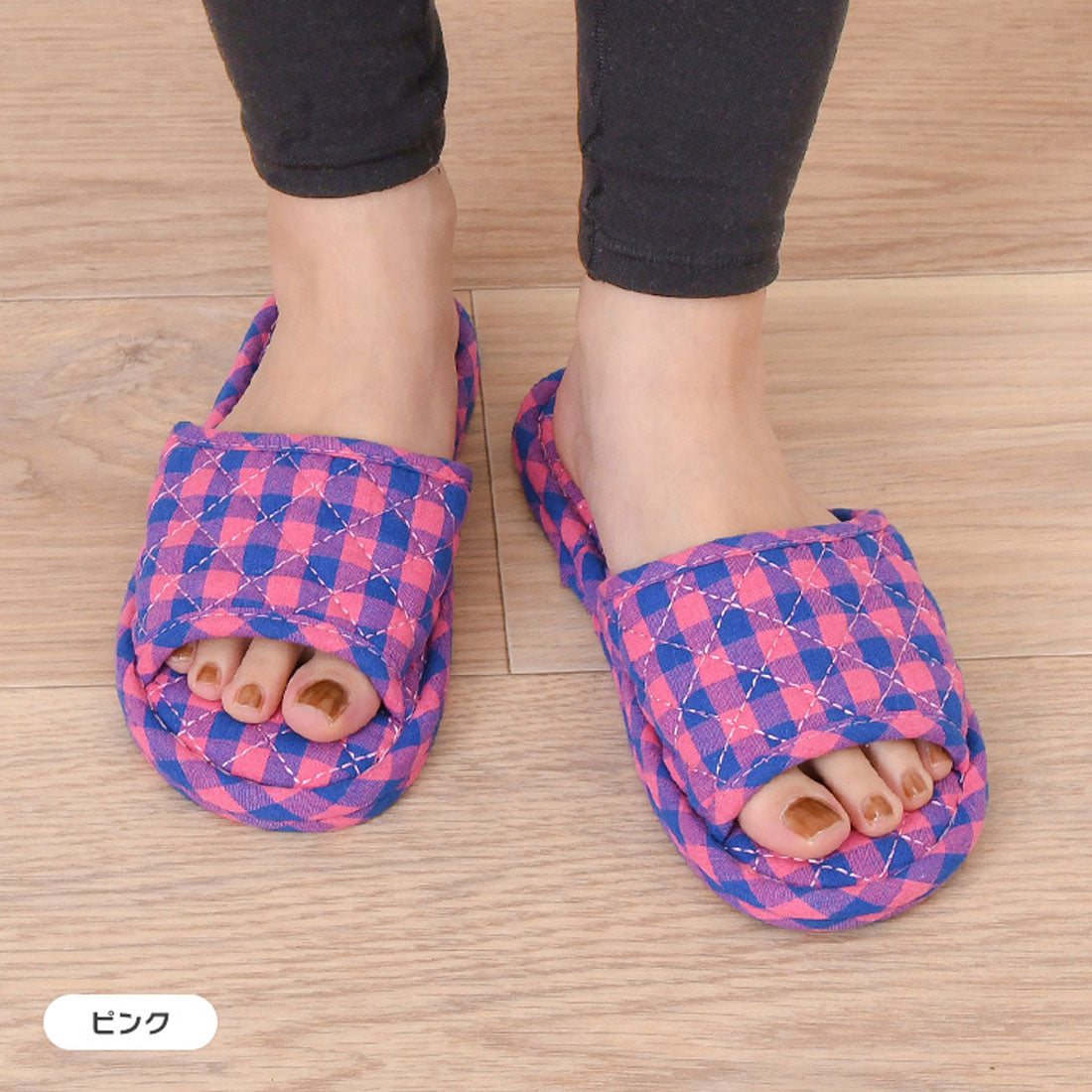 Real Style Slippers Indoor Women's Room Shoes Spring Summer Autumn Winter Stylish Guest Use Non-Slip Front Opening Cushion Sandals Lightweight Cute Check Room