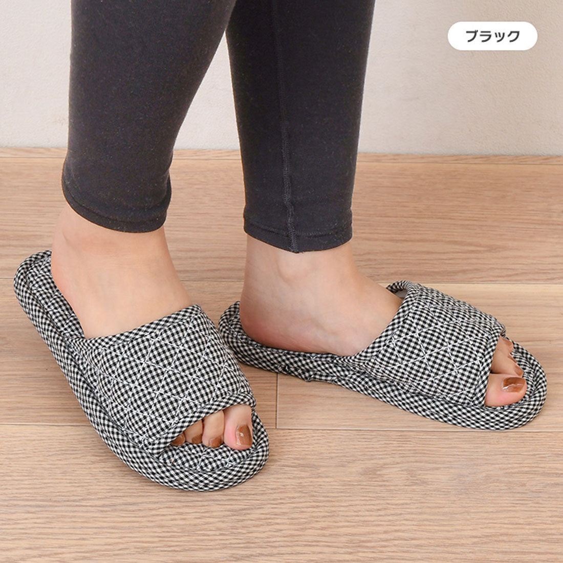 Real Style Slippers Indoor Women's Room Shoes Spring Summer Autumn Winter Stylish Guest Use Non-Slip Front Opening Cushion Sandals Lightweight Cute Check Room