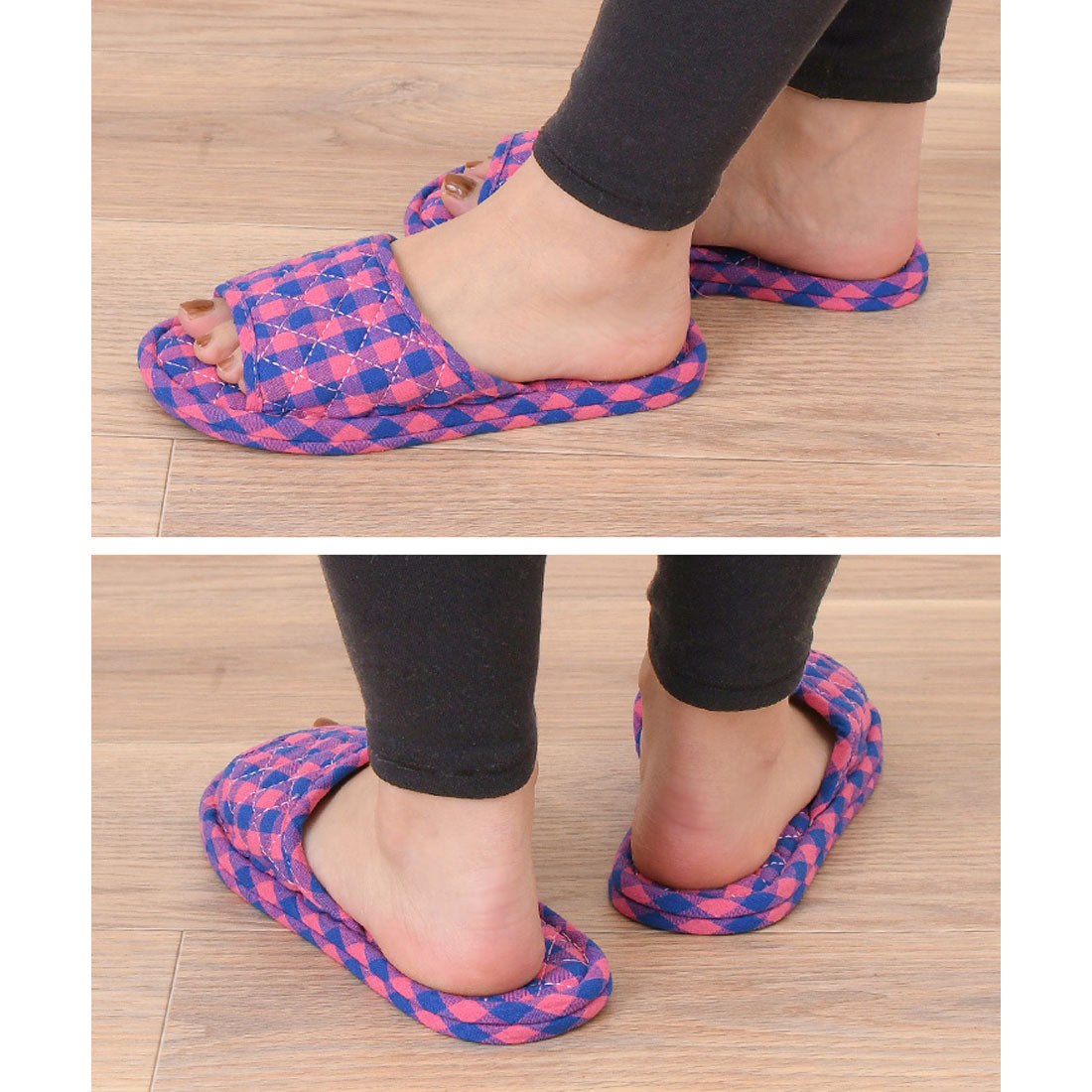 Real Style Slippers Indoor Women's Room Shoes Spring Summer Autumn Winter Stylish Guest Use Non-Slip Front Opening Cushion Sandals Lightweight Cute Check Room