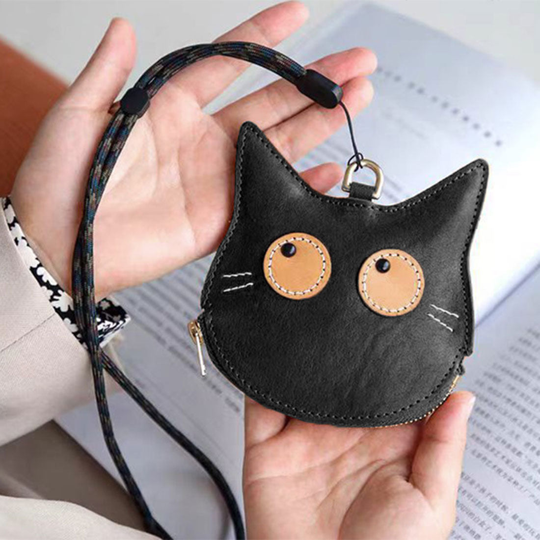 Real Style Coin Case Pouch Small Item Holder Ladies Men Mini Wallet Coin Purse Cat Leather Synthetic Leather Small Neck Hanging Animal Slim