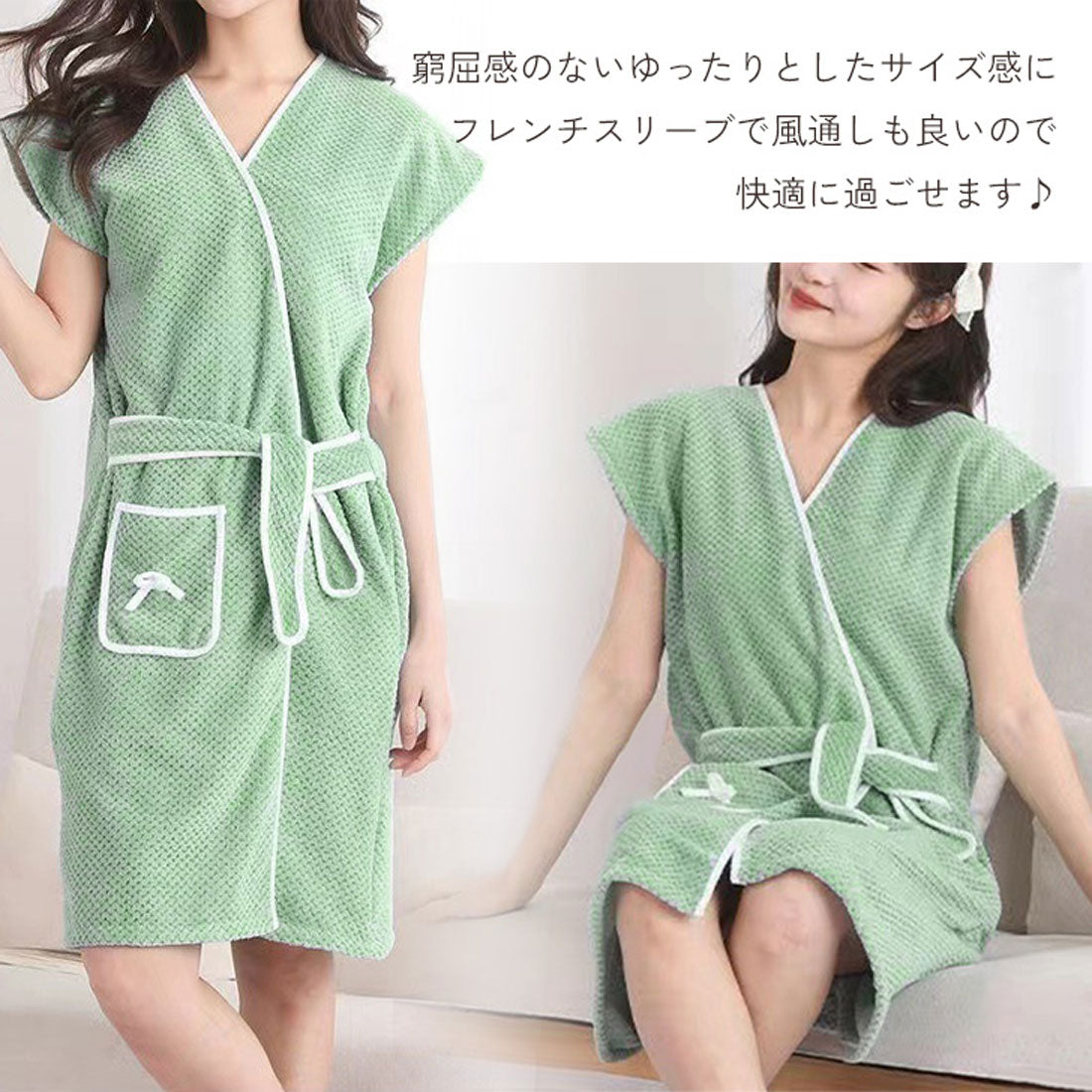 リアルスタイル REAL STYLE 着るバスタオル バスローブ ラップタオル レディース ワンピース ガウン お風呂 湯上がり 巻きタオル 大判 吸水 ルームウェア 部屋着 （ブルー） ブルー