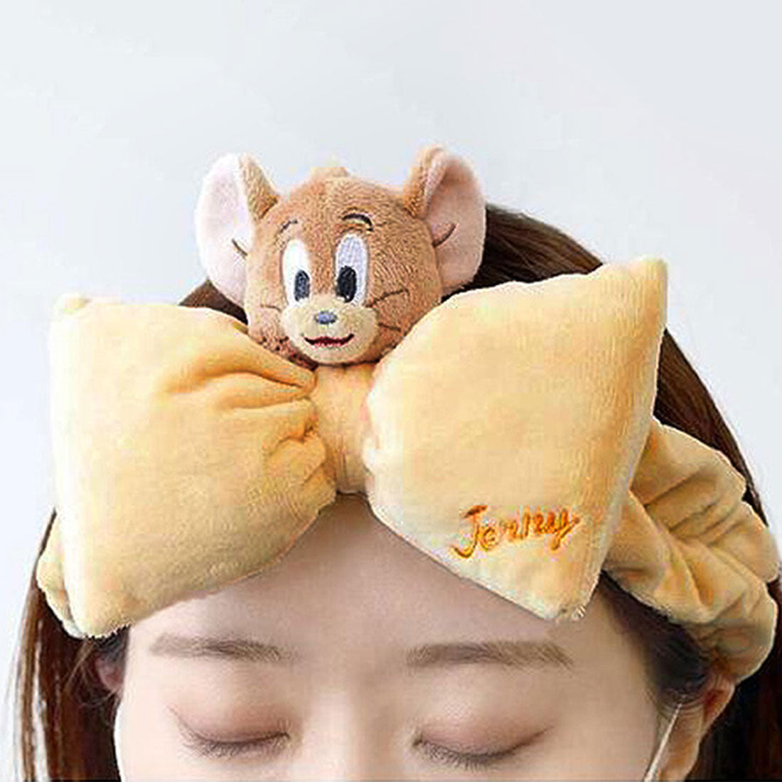リアルスタイル REAL STYLE ヘアバンド 洗顔用 キャラクター ターバン 幅広 トムとジェリー タフィー TOM&JERRY グッズ メイク 化粧 タオル 吸水 ふわふわ リボン ぬいぐるみ （ジェリー） ジェリー