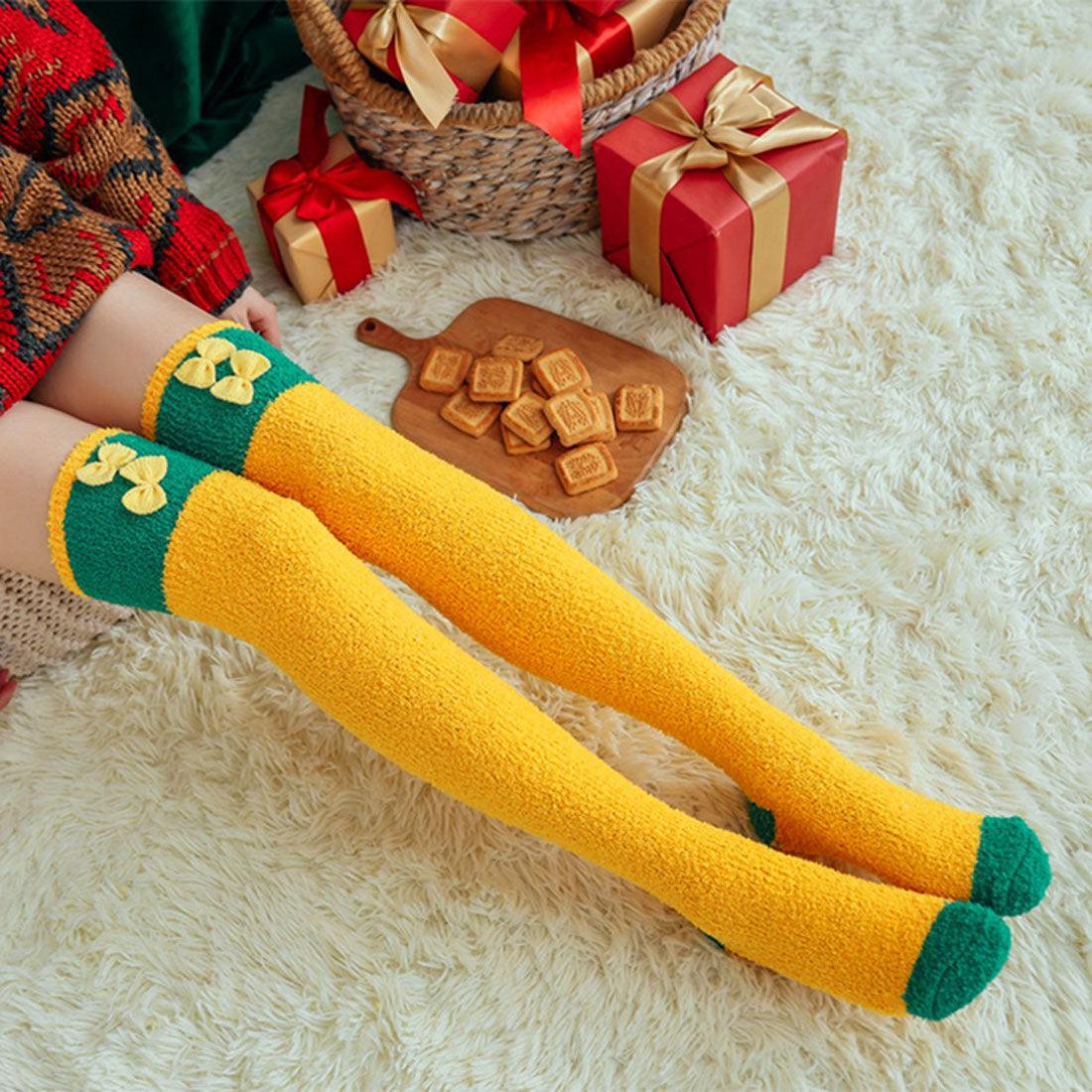 リアルスタイル REAL STYLE クリスマス 飾り ニーハイソックス 靴下 レディース 暖かい 冬 サンタ コスプレ ルームウェア 防寒 厚手 北欧 パーティーグッズ 雑貨 （リボン） リボン
