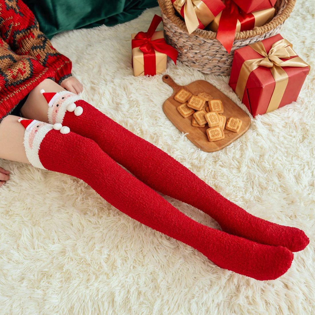 リアルスタイル REAL STYLE クリスマス 飾り ニーハイソックス 靴下 レディース 暖かい 冬 サンタ コスプレ ルームウェア 防寒 厚手 北欧 パーティーグッズ 雑貨 （サンタ） サンタ