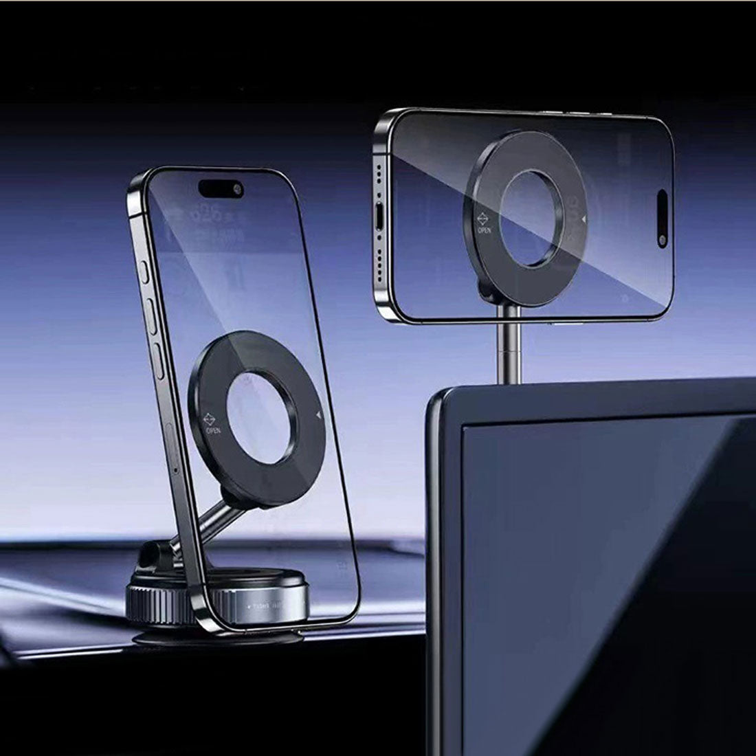 リアルスタイル REAL STYLE スマホスタンド 車 卓上 マグネット magsafe スマホホルダー 携帯 磁石 真空吸着式 車載ホルダー 折りたたみ おしゃれ 角度調節 （ホワイト） ホワイト