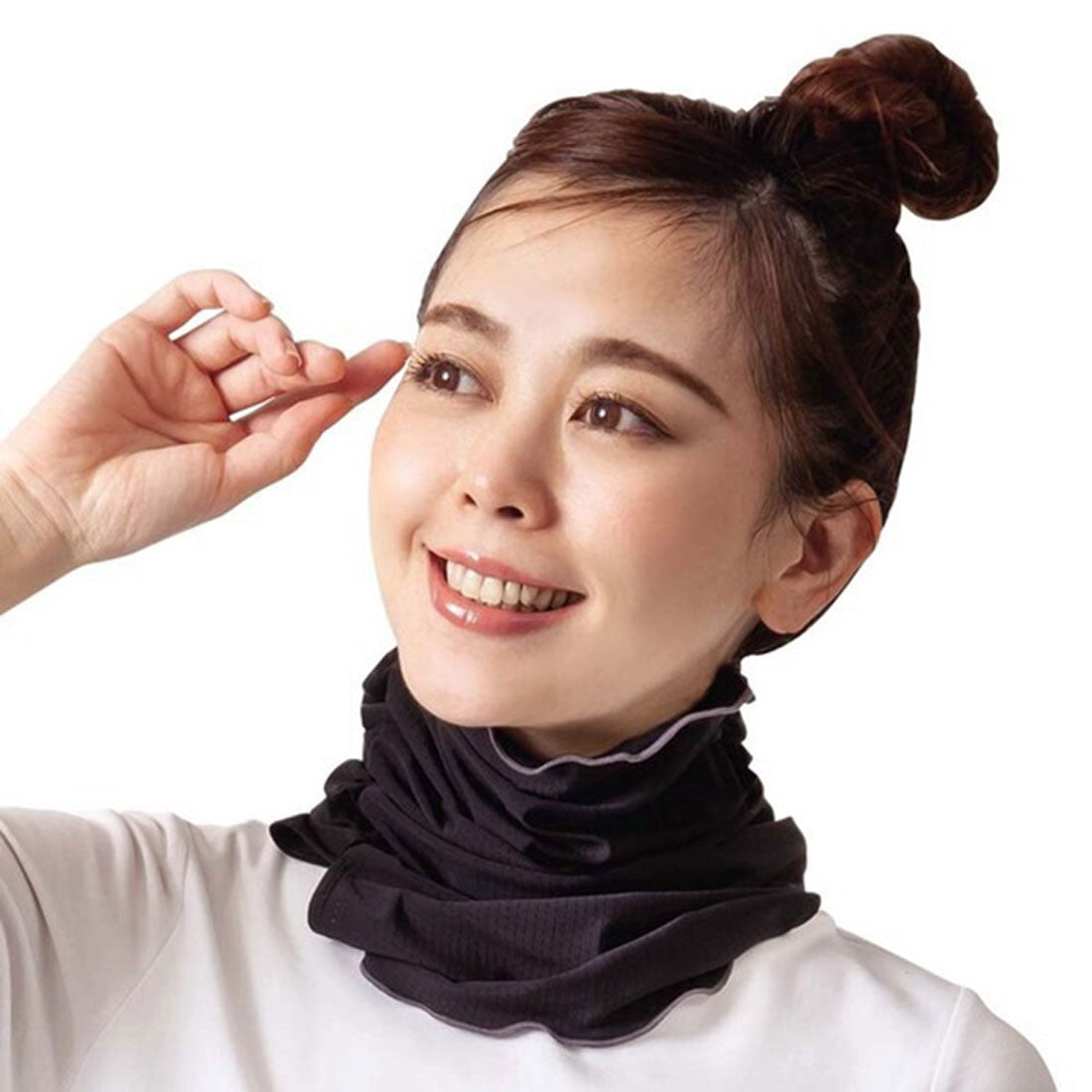 リアルスタイル REAL STYLE フェイスカバー フェイスマスク レディース UVカット 接触冷感 UPF50+ 夏用 耳掛け 保冷剤 冷却 紫外線 暑さ対策 日焼け対策 顔 ひんやり 冷たい 涼しい ガード （ブラック） ブラック