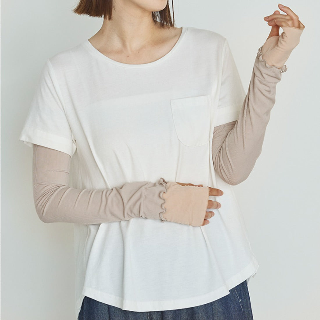リアルスタイル REAL STYLE アームカバー uvカット 冷感 おしゃれ レディース 腕カバー UVケア ロング 夏 接触冷感 手の甲 指穴 日焼け 紫外線対策 リブ 切替 （スモークピンク） スモークピンク