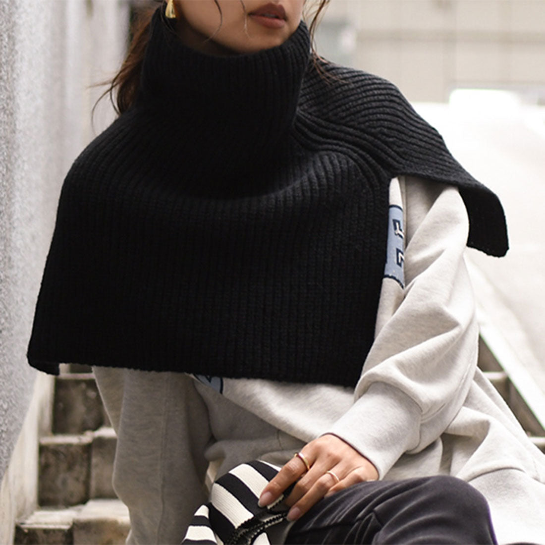 リアルスタイル REAL STYLE スヌード マフラー レディース 付け襟 タートル ハイネック ニット ベスト セーター 冬 おしゃれ 防寒 暖かい ネックウォーマー ケープ