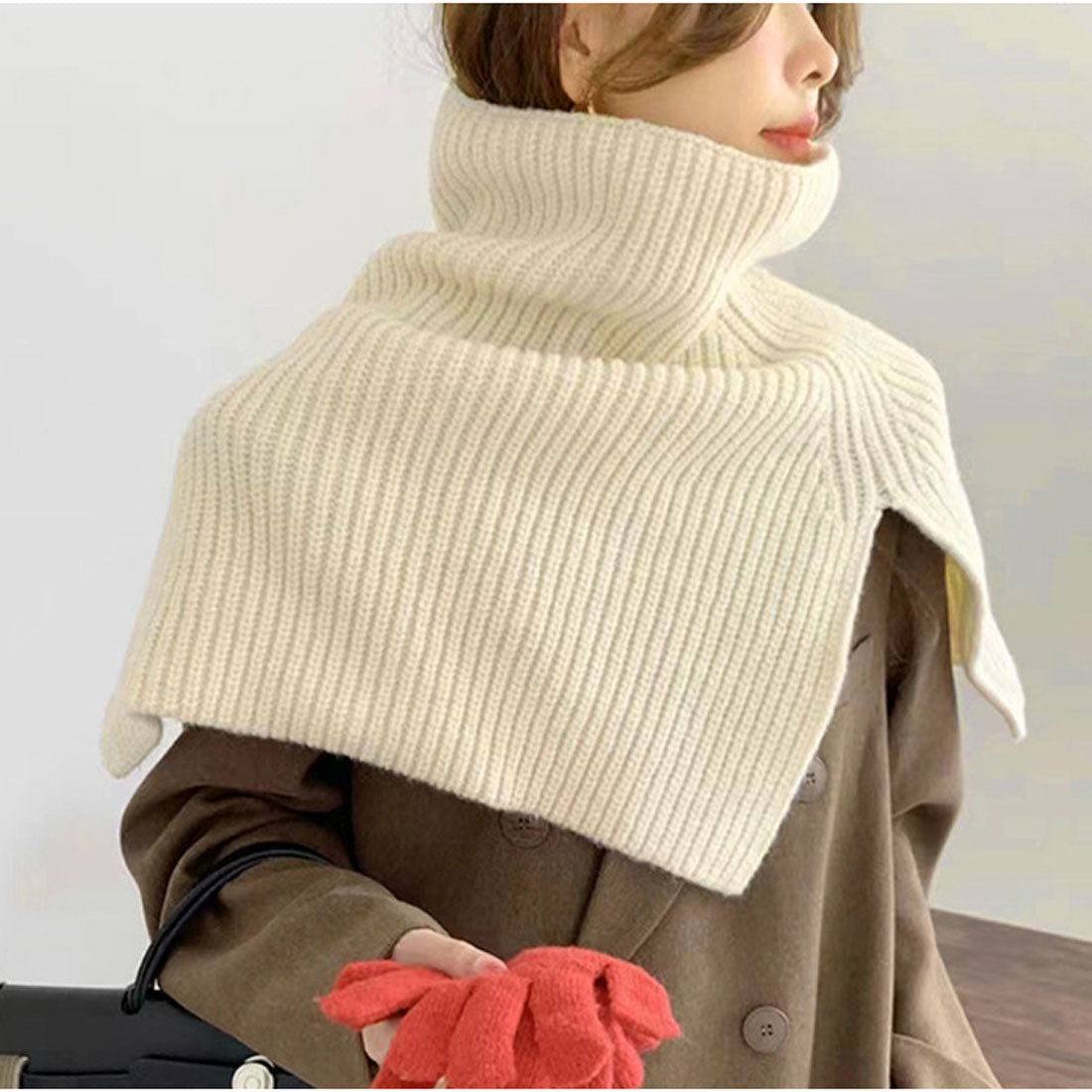REAL STYLE Snood Scarf for Women, Fake Collar, Turtleneck, High Neck, Knit, Vest, Sweater, Winter, Stylish, Cold Protection, Warm, Neck Warmer, Cape
