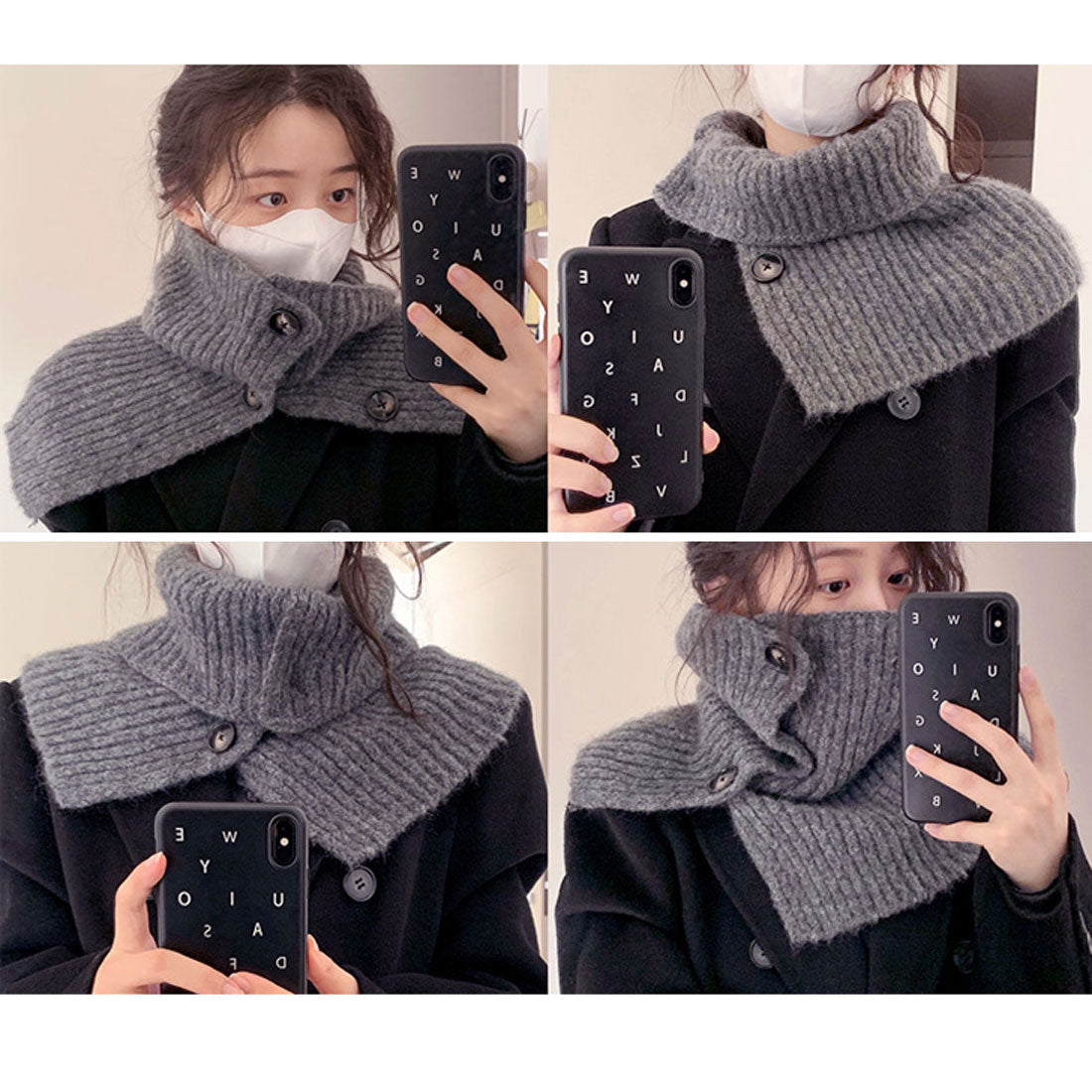 REAL STYLE Neck Warmer for Women, Golf, Buttoned, Men's, Scarf, Snood, Cold Protection, Winter, Stylish, Motorcycle, Bicycle, Commuting, School, Knit, Brushed