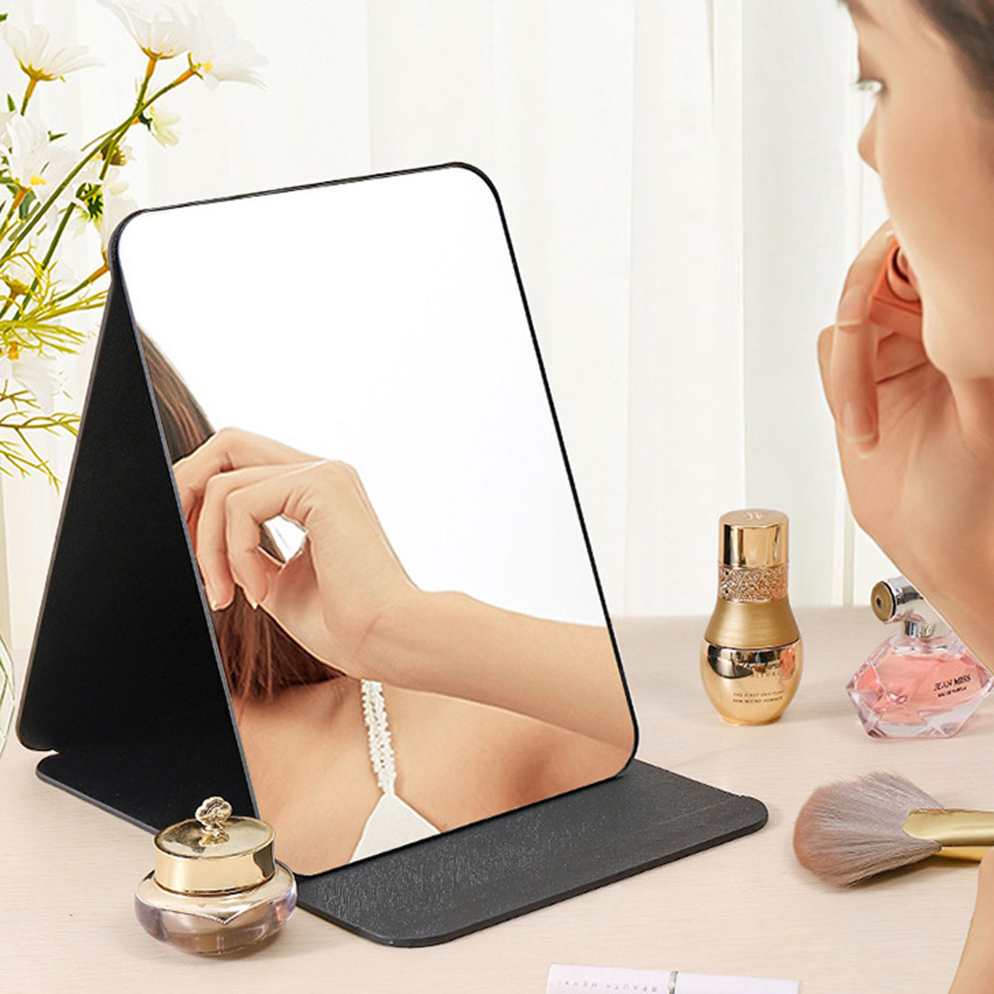 REAL STYLE Tabletop Mirror, Foldable, Large, Stylish, Makeup, Stand, Storage, Angle Adjustment, Frameless, Small, Miscellaneous Goods, 3 Sizes to Choose From