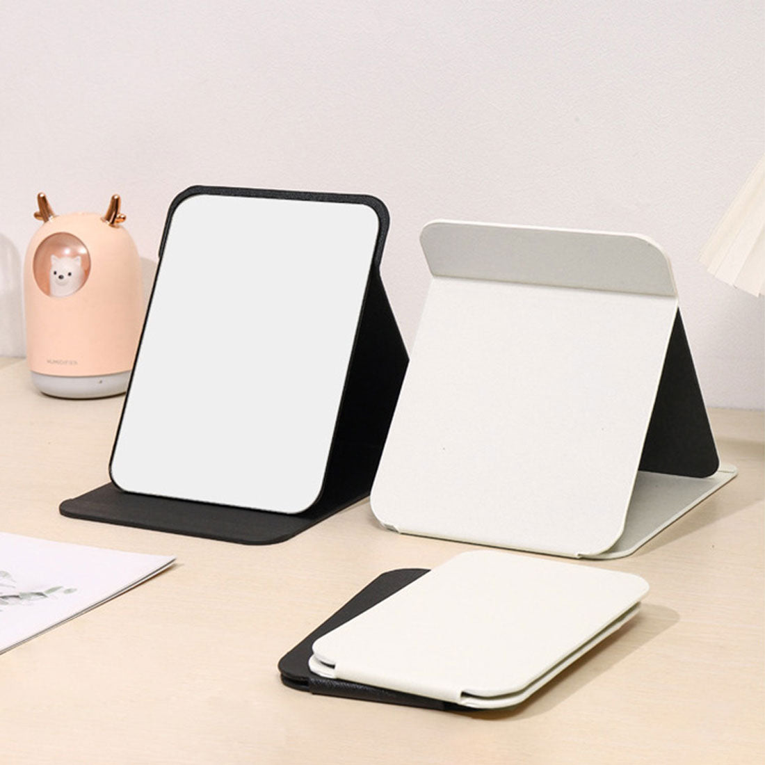 REAL STYLE Tabletop Mirror, Foldable, Large, Stylish, Makeup, Stand, Storage, Angle Adjustment, Frameless, Small, Miscellaneous Goods, 3 Sizes to Choose From