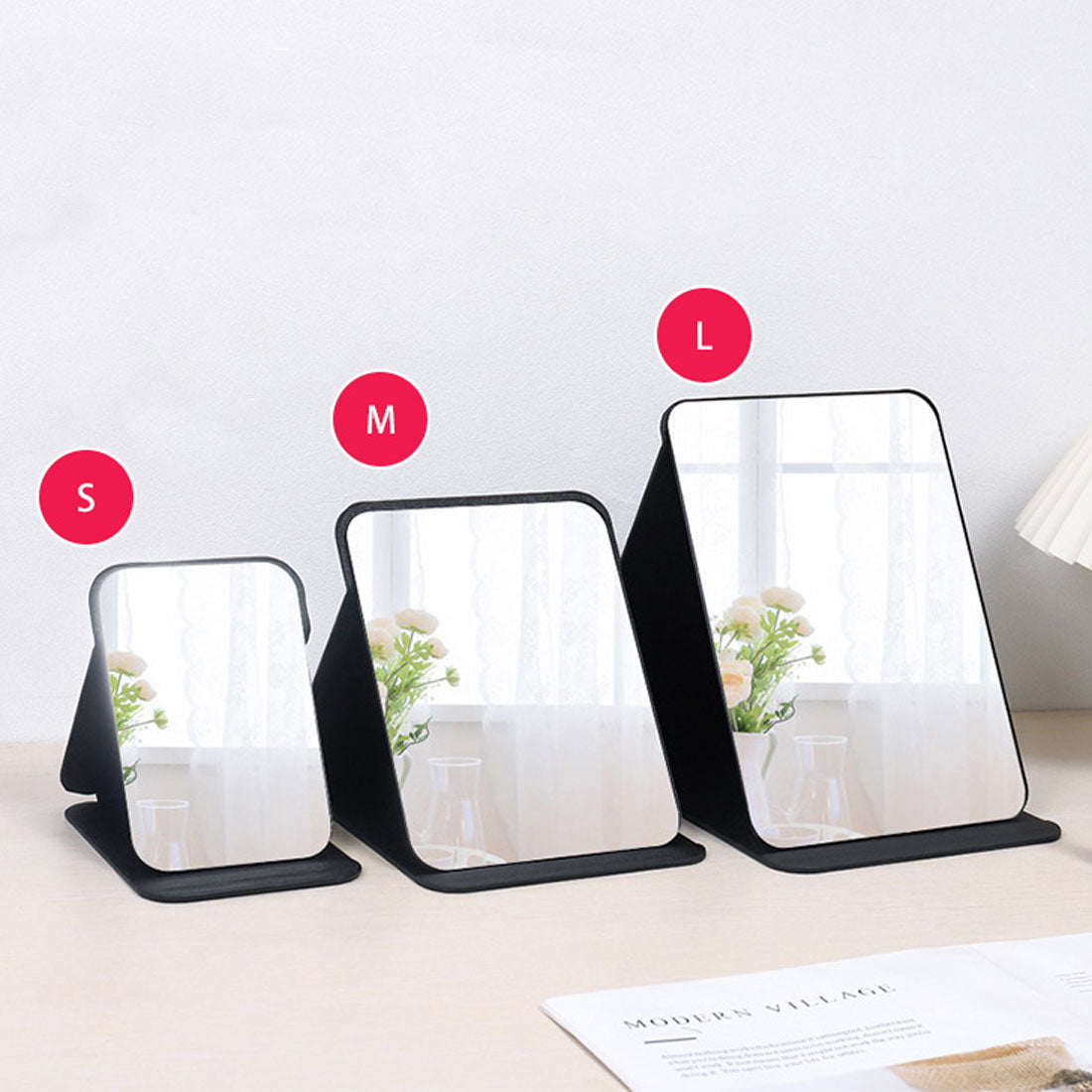 REAL STYLE Tabletop Mirror, Foldable, Large, Stylish, Makeup, Stand, Storage, Angle Adjustment, Frameless, Small, Miscellaneous Goods, 3 Sizes to Choose From